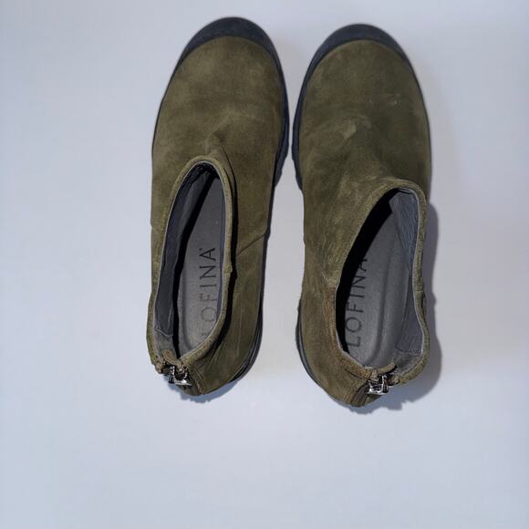 LOFINA Green Suede Lug Sole Zip Ankle Boots 6470 Euro 38 US 7.5 Italian - Picture 9 of 15